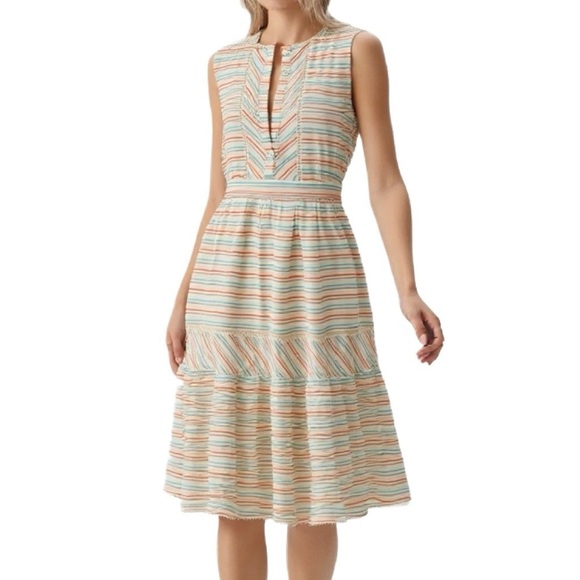 Y2K NWOT Vintage Striped Tiered Coastal cottage Midi Dress Size Small - Picture 1 of 5